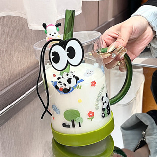隨行杯 咖啡杯 水杯 保溫杯 環保杯卡通大容量吸管杯1000ML水杯可愛高顏值網紅爆款2024款玻璃杯印花