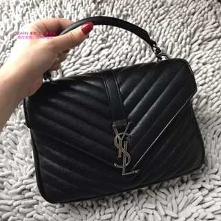 SAINT LAURENT YSL 黑色 復古 銀扣 手提包 肩背包 兩用包 學院包 487213