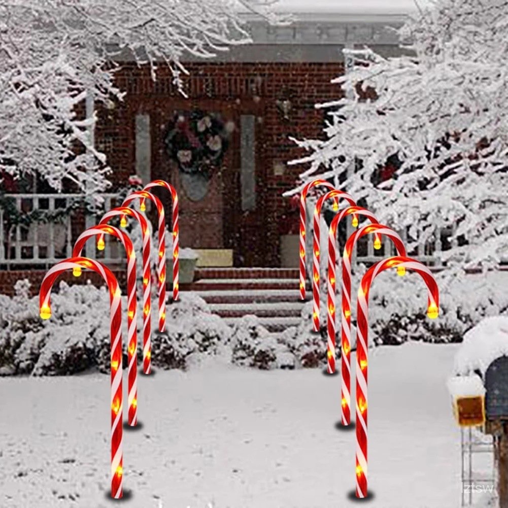 【叁曦燈飾】聖誕拐杖燈 led太陽能燈戶外庭院燈一拖五地插糖果傘柄手杖聖誕燈