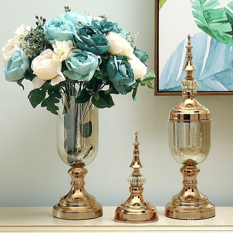 免運到府 CH歐式水晶玻璃透明花瓶樣闆房擺件美式傢居客廳插花餐桌奢華裝飾 QAGS