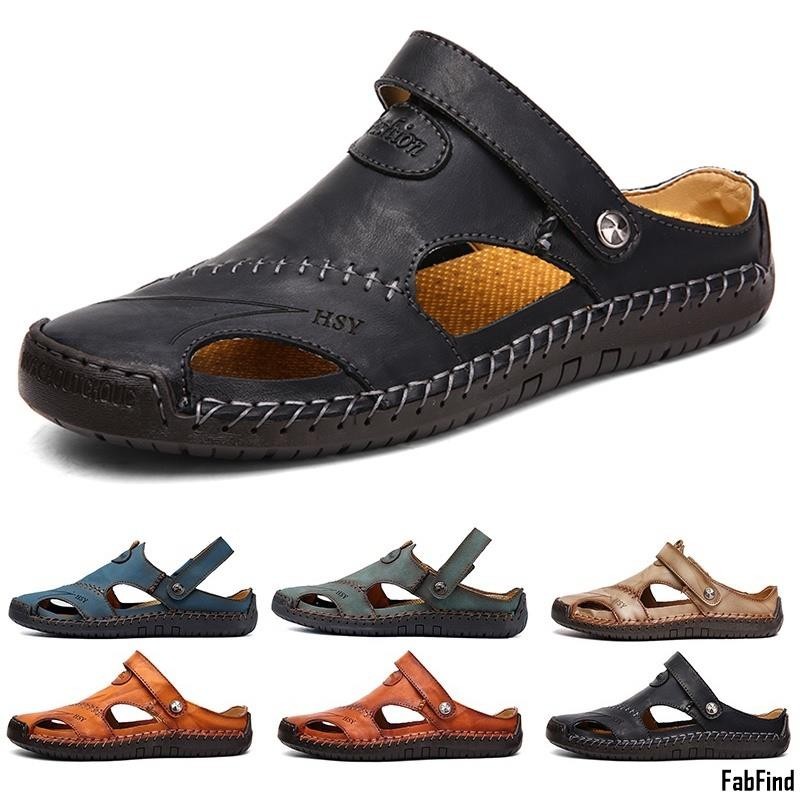 【ShopEase】男鞋 涼鞋 沙灘鞋 涉水皮質休閒涼鞋 時尚戶外涼鞋