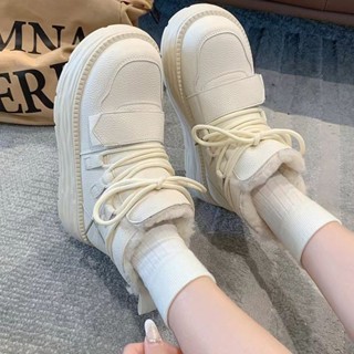【✨冬季必備✨ 雪地靴】真皮加厚保暖雪地靴女冬2023韓版ins係帶厚底大棉鞋時尚加絨短靴