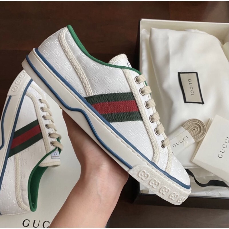 二手正品 GUCCI Tennis 1977系列 GG帆布 男女 織帶 帆布鞋 運動鞋