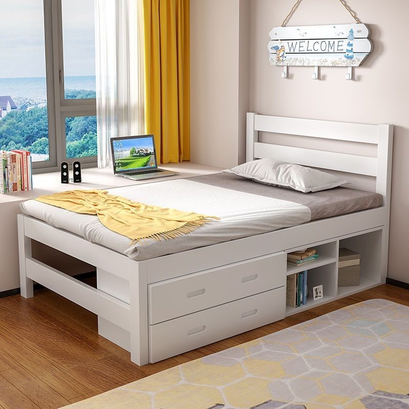 🌟熱銷新款🌟 床架組 組合床架 單人床架 實木床90cm米現代簡約儲物加高床雙人飄窗1.2米單人床1米出租房床床