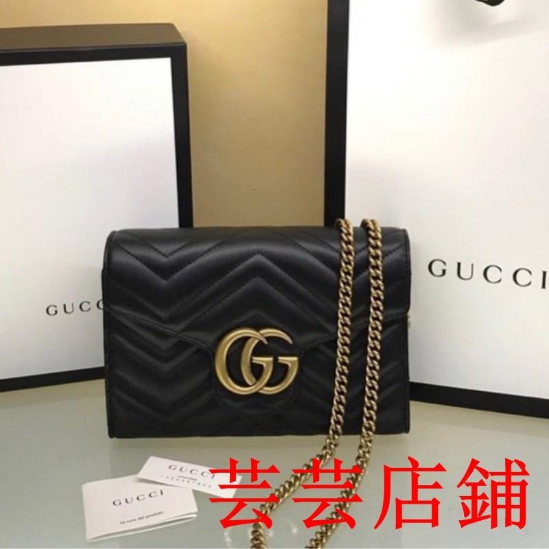 芸芸二手/GUCCI GG Marmont ‎黑色 牛皮 肩背包 鍊條包 474575 DRW1T 1000