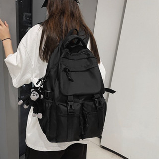 【百變口袋】背包 潮酷純黑書包 多口袋 大容量 學生書包 筆電包 後背包 雙肩包 大學生書包 旅行包 學生後背包