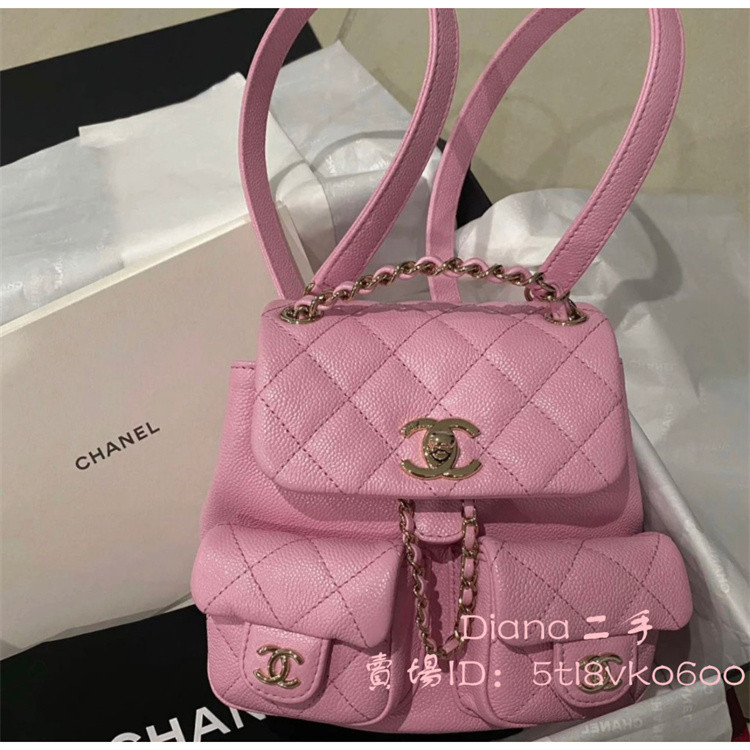 CHANEL 香奈兒 23P 新款 Duma 粉色 小牛皮 金扣 雙肩包 後背包 小書包 AS3787