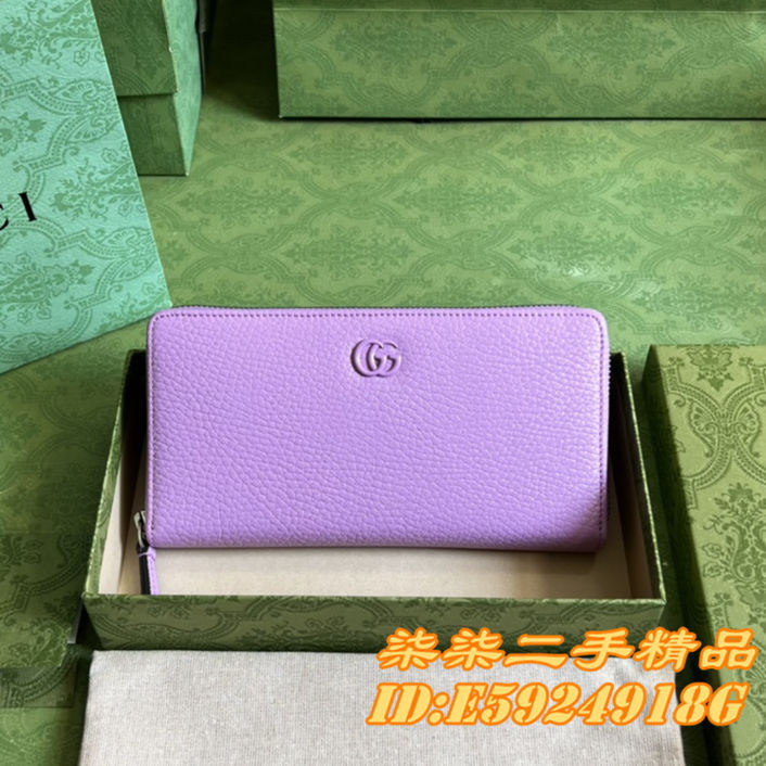 柒柒二手 GUCCI 古馳 紫色牛皮 全拉鏈長夾 手拿包 長錢包 456117 女款