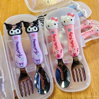 💕kunomi網紅精選禮品屋💕三麗鷗叉勺套裝可愛玉桂狗304不銹鋼學生吃飯餐具調羹小勺子叉子