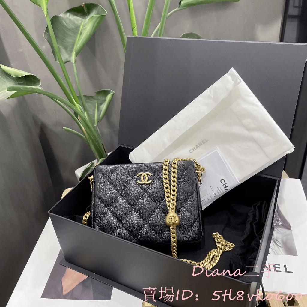 Diana二手 CHANEL 香奈兒 23P 新款 黑色牛皮 愛心金球 Hobo 斜背包 嬉皮包 流浪包 AS3830