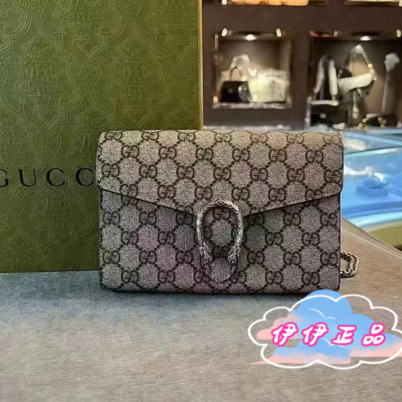 免運 GUCCI 古馳 Dionysus GG帆布印花 迷你Woc虎頭酒神包/單肩包 401231 鏈條包/斜背包