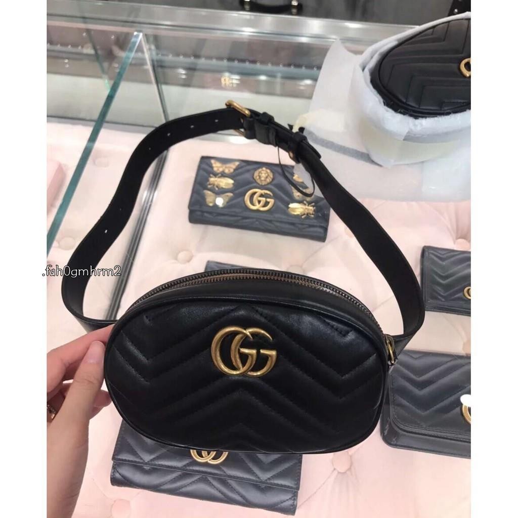 二手現貨 Gucci GG Marmont in pelle matelassé 皮革 粉色腰包/胸口包 斜挎包 免運