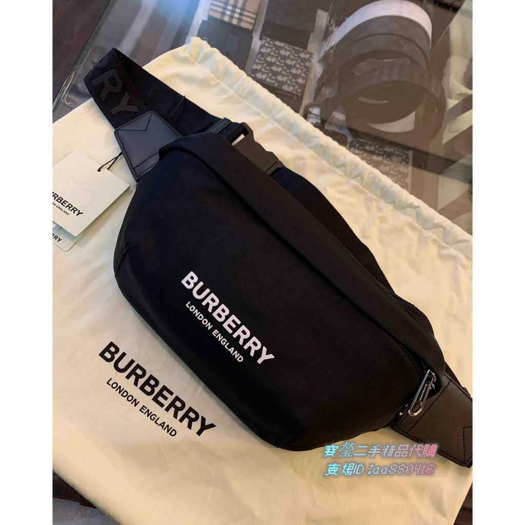 全新二手BURBERRY 博柏利 Sonny 黑色 尼龍 腰包 胸口包 斜肩包 80256681