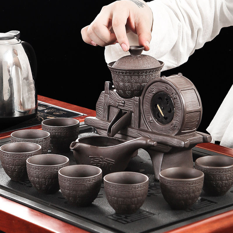 茶漏 茶壺 茶杯 茶託 茶器 茶配件 整套時來運轉 半全自動 紫砂石磨 功夫茶具套裝 防燙衝泡茶器 傢用功夫茶具配件