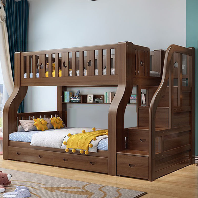 🌟限時熱銷🌟 衣櫃床架 高床架 雙人床架 單人床架 床組床架 胡桃木上下床全實木子母床兒童上下鋪高低床多功能木床雙層