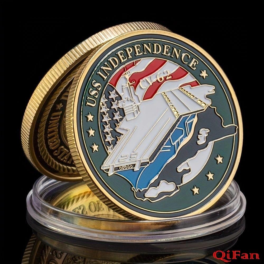 收藏熱點航母紀念幣鍍金琺琅彩海軍手工桌面金屬幸運金色硬幣把玩生日定製
