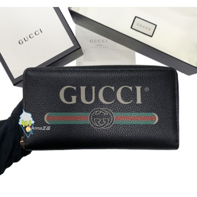 二手免運 GUCCI 古馳 496317 黑色全皮 GUCCI 塗鴉ㄇ字拉鍊長夾 皮夾 長款錢包 12 钱包 皮夹 男