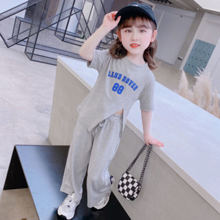 🎀biubiu童裝🎀女童夏裝韓係童裝2024新款女寶寶洋氣短袖上衣休閒喇叭褲時髦00