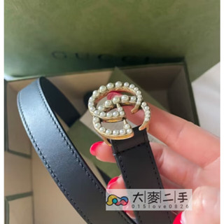 GUCCI 古馳 雙G LOGO 珍珠 腰帶 皮帶 寬2CM 3CM 4CM 476342 尺寸齊全