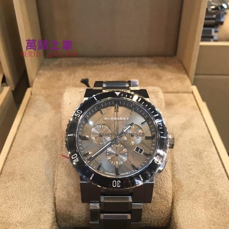 高端 戰馬男錶burberry watch男士手錶三眼日曆黑色不鏽鋼帶男款腕錶BU9381 42mm