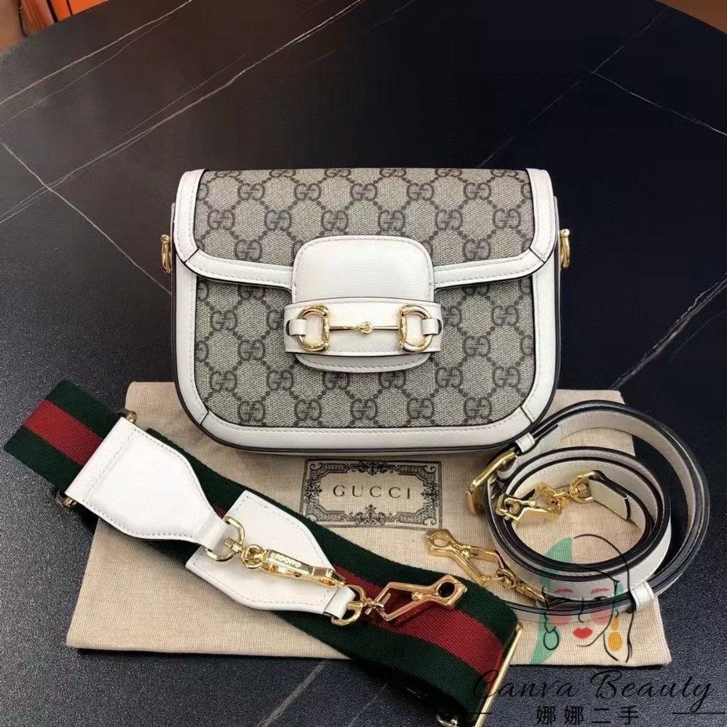 二手精品 GUCCI 古馳 馬銜扣 1955系列 白色 mini 迷你 馬鞍包 肩背包 斜背包 658574