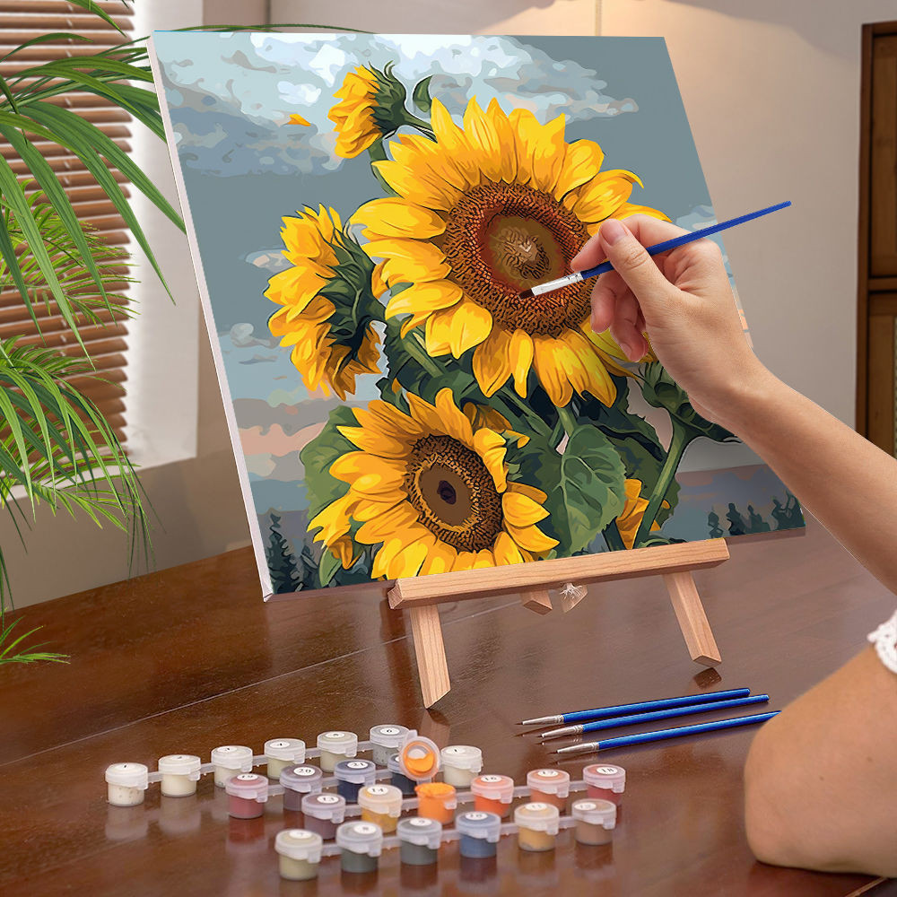 🔥歡樂蜂🔥向日葵數字油畫手工diy填色繪畫淡彩畫板簡單涂色休閑丙烯畫
