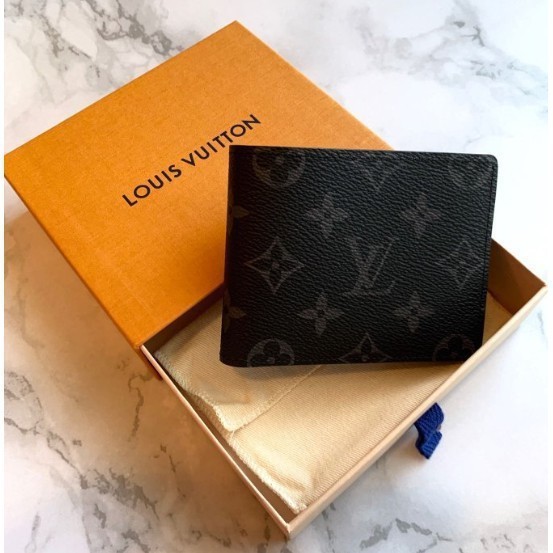 Louis Vuitton LV M62294 Slender 經典花紋雙折短夾.黑 有