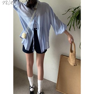 爆款ing❤韓國chic 夏季設計感防嗮襯衫上衣女 雪紡襯衫
