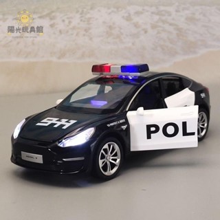 💟警車模型 1：24 Tesla lns 特斯拉模型車 Model 3 美式警車 聲光 回力車玩具 合金模型 擺