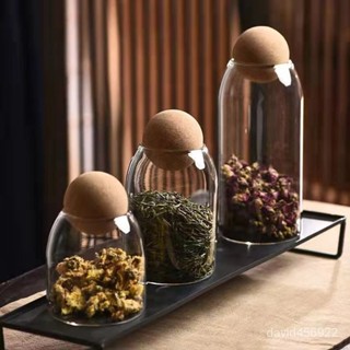 圓球軟木塞耐熱玻璃罐茶葉密封罐花果茶咖啡豆展示瓶傢用罐儲物罐
