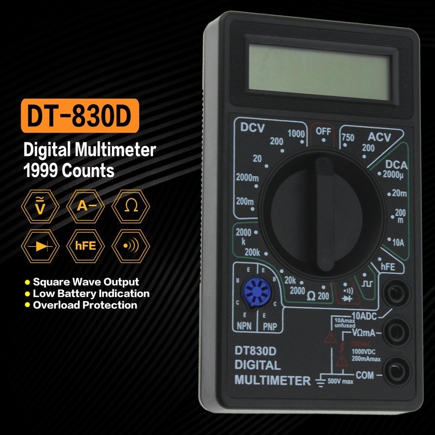 DT-830D Mini Digital Multimeter AC/DC Volt Amp Ohm Diode hFE