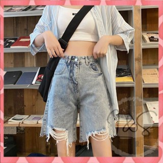 【M-4XL】加肥加大碼牛仔短褲女胖mm韓範寬鬆顯瘦五分褲200斤高腰闊腿熱褲牛仔短褲 闊腿褲牛仔褲 KNNT