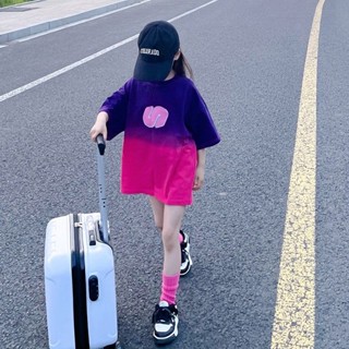 💕洋洋兒童店💕 女童短袖 女童上衣 女童短袖T恤洋氣夏裝 新款韓版中大兒童休閒漸變百搭純棉上衣 兒童短袖 女孩短袖
