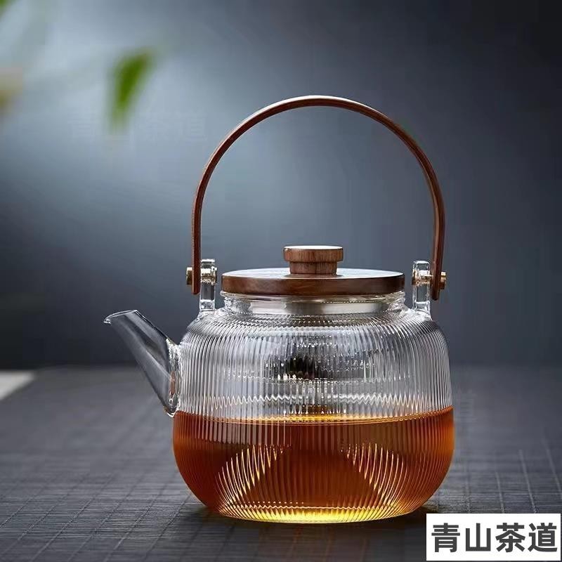 【特價熱賣】胡桃木玻璃茶壺蒸煮兩用雙內膽 耐高溫玻璃茶壺明火電陶爐煮茶器