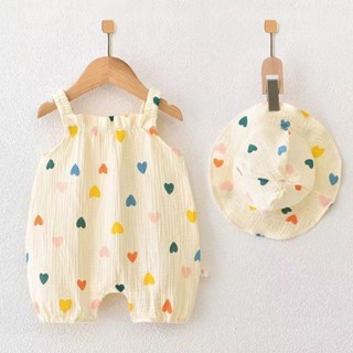 Lovelg baby🌷【現貨】2024款summer紗佈透氣舒適夏季衣寶寶純棉可愛無骨吊帶送帽子
