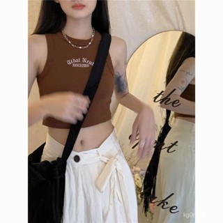 【BUII】純慾風字母刺繡弔帶工字弔帶背心女夏季辣妹外穿修身短款露臍上衣