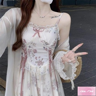 YES服飾 ins韓系 芭蕾穿搭 Jennie穿搭 法式復古宮廷風連衣裙女夏季新款吊帶開衫兩件套度假風收腰仙女裙