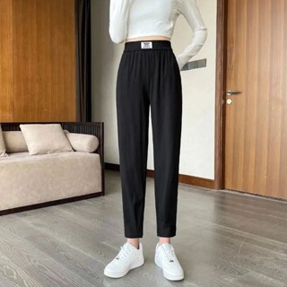 LW湯圓女裝-冰絲高腰九分褲子夏季薄款大碼寬鬆運動褲新款束腳休閒哈倫蘿蔔褲/長褲/休閒褲/ck
