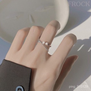 【FROCK】s925純銀個性交叉珍珠戒子簡約開口冷淡風輕奢小眾指環 指環 對戒 開口戒指 指戒