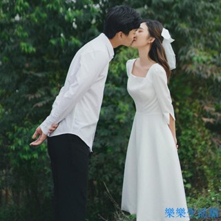 【熱銷】法式輕婚紗小個子緞面簡約平時可穿訂婚白色連衣裙領證登記小禮服婚禮禮服 結婚服