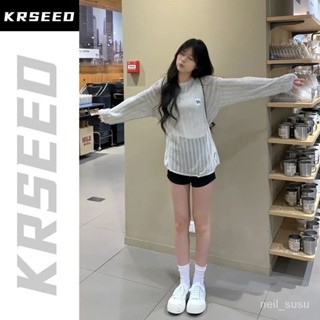 [限時特賣]長袖上衣 鏤空上衣 網紗上衣 女生上衣KRSEED小個子慵懶風鏤空針織罩衫女夏季薄款寬鬆長袖防曬T恤上衣