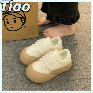 [寬頭鞋]魔術貼小白鞋女 小眾麵包鞋 春秋2024新款 百搭厚底板鞋子 醜萌大頭鞋 ins增高鞋潮 一腳蹬懶人鞋