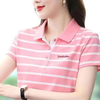 短袖POLO衫女|夏季短袖衫|氣質名媛上衣女|短袖上衣|時尚短袖POLO衫|韓係穿搭|媽媽裝大碼女裝|阿嬤衣服|韓版上衣