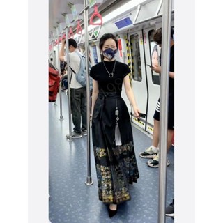 【熱銷】新中式國風女裝黑色馬面裙套裝 高階成人改良漢服夏季 新款女裝 半身裙 中國風長裙馬面群 日常大碼
