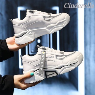 Cinderella 夜光老爹鞋女韓版學生皮麵厚底百搭鬆糕運動鞋潮 女鞋 百搭不纍腳 運動鞋 增高鞋 休閒鞋 厚底鞋