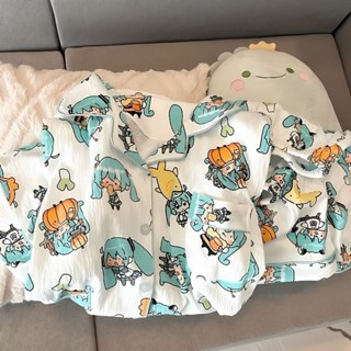 桃園出貨✨大碼睡衣女胖mm260斤可穿初音公仔兩件套短褲休閑短袖家居服套裝