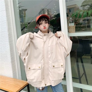 慵懶風外套 春秋新款工裝外套學生韓版寬鬆百搭原宿bf風棒球服連帽夾克風衣女