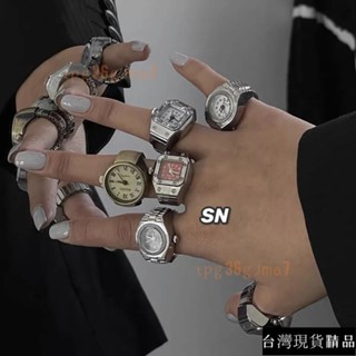 臺灣熱賣簡約時尚朋剋手錶戒指百搭小眾情侶手指錶迷你時鍾複古創意電子錶 BQPY