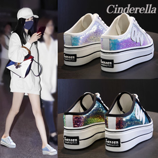 Cinderella 半拖鞋女小白外穿內增高涼拖懶人厚底百搭無後跟包頭 懶人鞋女 半拖鞋女鞋 穆勒鞋 厚底半拖鞋 半拖鞋
