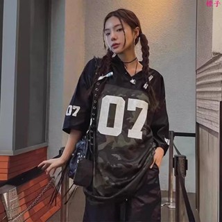 辣妹運動球衣✨2024夏季新款美式復古水洗嘻哈球衣寬松女式短袖T恤高街半袖上衣